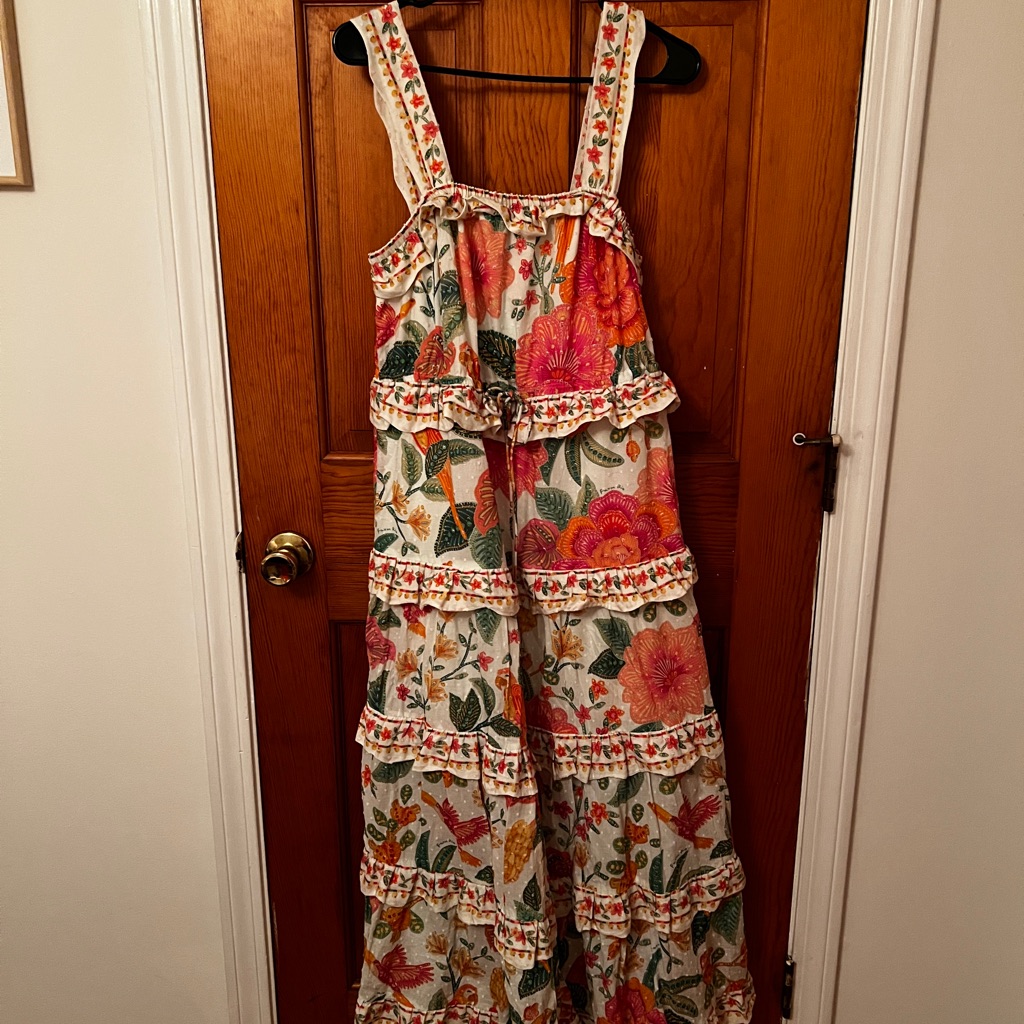 Farm Rio Bloom Size L Maxi Dress Floral Macaw Pattern